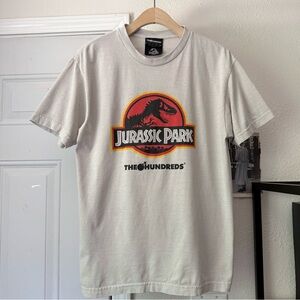 The Hundreds x Jurassic Park off white grey taupe beige knit logo graphic tee